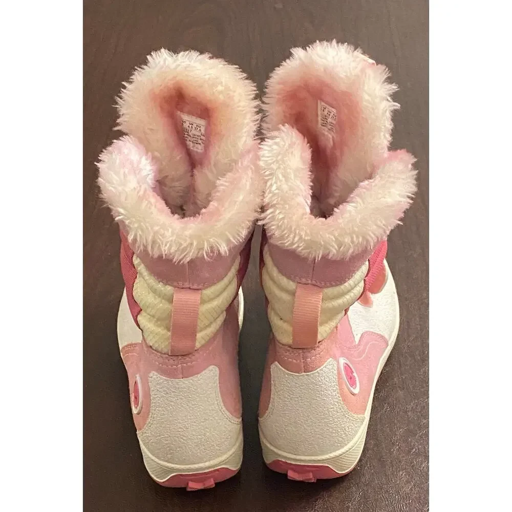 Timberland Snow Stomper Pink White Fur Winter Boots Youth Size 5 Ski Lodge GORP